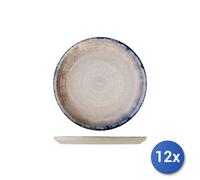 12X H&H Assiettes Plates Artisanales En Grès Décorées Bord Bleu 27 Cm.