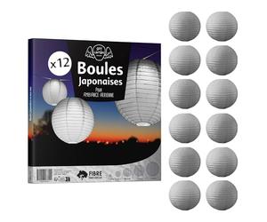 12x Lanterne Papier 35 cm Argent - Suspension Boule Papier 35 cm (12'') Type Lanterne Japonaise pour Decoration Mariage - 12 pièces - Le Must de la Gamme de Lampions Papier - Notice en Français.