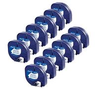 12x MarkField Plastique Ruban Compatible avec Dymo LetraTag White Plastic Rubans 12mm x 4m 91221 S0721660, Compatible avec Dymo LetraTag LT-100H LT-100T XR LT-110T Plus 200B, Noir sur Blanc