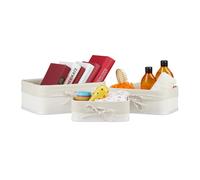 Relaxdays 12x Paniers de Rangement en Bambou et Tissu, lot, corbeilles Salle de Bain, 3 Tailles différentes, panière, Blanc