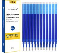 12x Recharge Roller Effaçable Bleu, Compatible Avec Magixx Et Recharge Stylo Etc., Pour Stylos À Encre Gel Effaçables, Pointe Moyenne, Rechargeable