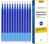 12x Recharge Roller Effaçable Bleu, Compatible Recharge Stylo Etc., Pour Stylos À Encre Gel Effaçables, Pointe Moyenne, Rechargeable
