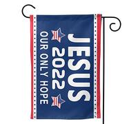 12x18 Jésus 2022 Notre seul espoir Drapeau de jardin américain avec œillet en métal Jésus 2022 Drapeau de Dieu chrétien Panneau de cour