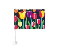 12x18In Voiture Drapeau Double Face Coloré Tulipes Imprimer Parfait pour Festival Célébrations Défilés Voyage
