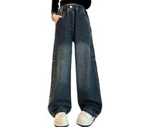 13-14 Ans Jean à Jambe Large pour Fille Taille Haute Denim Jean Jean de Jazz Danse Décontracté Ample Pantalon Droit Taille Élastique Y2K Jambes Larges Baggy Taille Haute Denim Jean Automne, Hiver