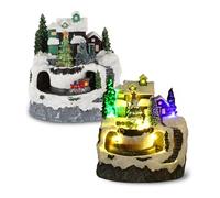 13 * 14CM Village de Noel Lumineux et Anime, avec 8 Musiques de Noël, Maison de Noël Lumineuse avec Train à Filer,Maison pour Village de noël, pour Noël, Le Nouvel an ou d'autres Fêtes Spéciales