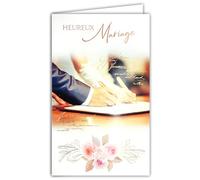13-6169 Carte Porte-Billet avec Enveloppe Heureux Mariage Félicitations aux Mariés pour Couple Homme/Femme registre ouvert mairie église Témoins de leur Amour Fleurs Roses - Fabriqué en Europe