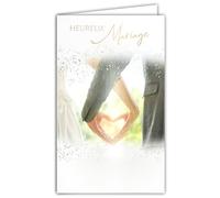 13-6170 Carte Porte-Billet avec Enveloppe Heureux Mariage Félicitations aux Mariés pour Couple Hétérosexuel Homme/Femme qui se tiennent par la main 2 Mains en forme de Cœur - Fabriqué en Europe