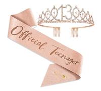 13 Ans Decoration Anniversaire Filles, Echarpe Couronne Anniversaire 13 Ans, Couronne Diadème en Cristal 13 Numéro Or Rose, Couronne de Princesse, Cadeau Anniversaire 13e Filles