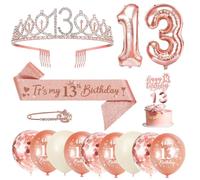 13 Ans Fille, Echarpe Couronne Anniversaire, Ballon Chiffre 13 Or Rose, Bougies, Gâteau Topper Happy Birthday, Cadeau 13e