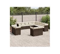 vidaXL Salon de Jardin avec Coussins 13 pcs, Canapés de Patio, Ensemble de Meubles, Mobilier de Terrasse Extérieur, Marron Résine Tressée Marron