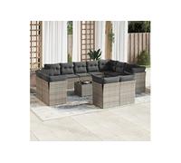 Vidaxl Salon De Jardin Avec Coussins 13 Pcs Gris Résine Tressée