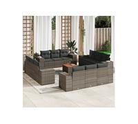 vidaXL Salon de Jardin avec Coussins 13 pcs, Canapés et Table de Terrasse, Ensemble de Meubles d'Extérieur Patio, Moderne, Gris Résine Tressée