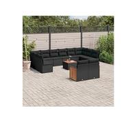 vidaXL Ensemble de 13 canapés de jardin avec coussins noir poly rotin