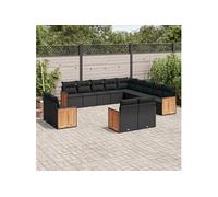 vidaXL Ensemble de 13 canapés de jardin avec coussins noir poly rotin