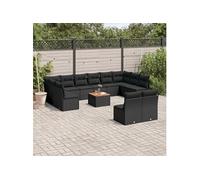 vidaXL Ensemble de 13 canapés de jardin avec coussins noir poly rotin