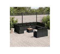 Vidaxl Salon De Jardin Avec Coussins 13 Pcs Noir Résine Tressée