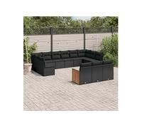 vidaXL Salon de Jardin avec Coussins 13 pcs, Canapés de Terrasse, Ensemble de Meubles de Patio, Mobilier d'Extérieur, Noir Résine Tressée 3260536 Noir