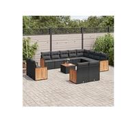 vidaXL Ensemble de 13 canapés de jardin avec coussins noir poly rotin