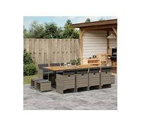 Vidaxl Ensemble À Manger De Jardin Coussins 13 Pcs Gris Résine Tressée