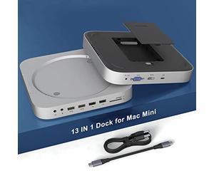 13 en 1 Mac Mini Dock avec boîtier de Disque Dur pour Mac Mini M1 avec Emplacement SSD/HDD, HDMI, VGA, 2 * USB 3.0, 2 * USB 2.0, TF/SD, Prise vidéo/Audio pour Mac Mini 2018/2020