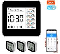 13 en 1 Tuya WIFI Intelligent Thermometer Hygrometer Indoor Accurate Temperature Humidity Gauge Monitor with Time/Calendar/Alarm Display Support Remote APP Control for Home Office (Thermomètre intelli