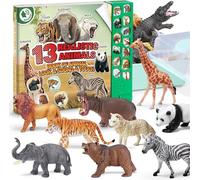 13 Figurines Réalistes d'Animaux Sauvages avec Livre Sonore & Boîte de Rangement, Figurines d'Animaux de Safari en Plastique pour Tout-Petits, Jouet Éducatif de Modèle d'Animal de Zoo, Faveur de Fête