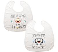 [13] Grands Bavoirs Bébé Humoristiques, Lot de 2, Cadeau Naissance Original, Motifs "Marre des Biberons" (Marre du Lait) Papa,Parrain,Marraine,Bapteme (Je M’en Bats les couches et Marre des Biberons)