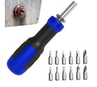 13-in-1 Blue Ratcheting Screwdriver Set - CrV Steel Nickel Plated Magnetic Bits ABS Handle Multi Head Repair Tool Kit Flat Phillips Hex Square 1/4 Inch Nut Driver Adjustable Telescopic Home DIY