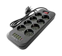13 in 1 EU Plug Power Strip Surge Protector Master Switch 2500W 2M Cable with 8 AC Outlets 4 USB 1 Type-C