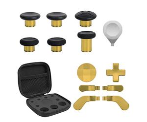 13 in 1 Metal Thumbsticks for Xbox Elite Controller Series 2 Accessories, Replacement Magnetic Buttons Kit Includes 6 Metal Plating Joysticks, 4 Paddles, 2 D-Pads, 1 Adjustment Tool (Chrome Gold)