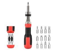 13-in-1 Multi-Bit Screwdriver Set Adjustable Magnetic Ratchet with 180° Pivot 12 Bits Cushion Grip Handle for Home DIY