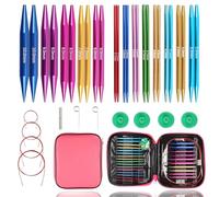 13 Paires 2.75-10,0mm, Kit Tricot Debutant, Aiguilles Circulaires Tricot Interchangeable, Aiguille à Tricoter en Aluminium, Étui Cuir PU, Ensemble d'Aiguilles Circulaires Tricot pour Layette, Écharpe