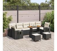 13 Pcs Garden Sofa Set, Outdoor Modular Patio Furniture with Table and Poufs, Black Cream Wicker Rattan Sectional Couch for Terrace Backyard, All-Weather PE Resin & Powder-Coated Steel Frame