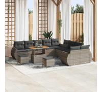 13 Pcs Grey Outdoor Patio Furniture Set, Garden Sofa with Cushions, Modular Wicker Rattan Sectional Conversation Set with Coffee Table for Poolside, Backyard, Terrace, Weather & Easy Assembly