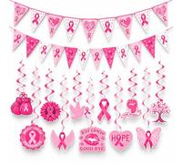 13 Pcs Octobre Rose Accessoires, Parure Murale, Kit Cancer du Sein Banniere | Bannière Octobre Rose, Parfait Pour Charité. Associez ces Accessoires et Décoration Avec un Ruban Octobre Rose Suspendu