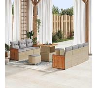 13 Pcs Outdoor Modular Sofa Set, Beige and Light Grey Patio Furniture, Waterproof PE Rattan & Solid Acacia Wood, Reconfigurable Garden Couch for Terrace, Backyard, Poolside Lounge and Relaxation