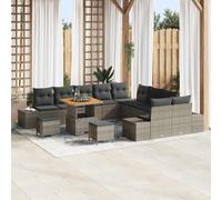 13 Pcs Outdoor Patio Furniture Set, Modern Grey Rattan Wicker Sofa Sectional with Cushions and Coffee Table, Waterproof All-Weather Garden Conversation Set for Backyard, Poolside, Terrace, Balcony