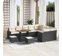 13 Pcs Outdoor Patio Furniture Set, Modular Garden Sofa Sectional with Table and Ottoman, Black Cream Wicker Rattan All Weather Resistant for Backyard, Poolside, Terrace, Durable Frame & Cushions