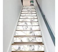 13 pcs Stickers escalier contremarche en 3d autocollants, décalcomanies d'art imperméables d'intérieur, mise à niveau professionnelle en vinyle, marbre gris avec lignes dorées