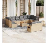 13-Piece Beige Wicker Patio Furniture Set with Cushions, Outdoor Garden Sofa Set with Side Table, Modular Rattan Sectional Seating for Terrace Backyard Poolside, UV Resistant & Weatherproof