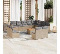 13-Piece Beige Wicker Resin Outdoor Patio Furniture Set with Cushions, Modular Garden Sofa for Backyard, Terrace, Includes Coffee Table, Weather-Resistant & Easy to Clean Rattan Lounge Set