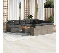 13-Piece Grey Woven Resin Outdoor Garden Furniture Set with Cushions - Modular Patio Sofa Set for Backyard, Terrace Durable Rattan Style, Weather-Resistant, Easy to Clean, Includes Table & Footrest