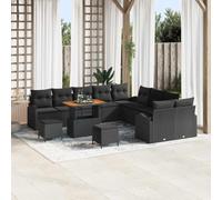 13-Piece Outdoor Patio Furniture Set Black, Garden Sofa with Cushions, Modern Rattan Sectional Conversation Set with Coffee Table and Ottoman for Terrace, Backyard, Poolside, Durable All-Weather