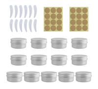 13 Pièces 50ml Aluminium Récipients Vides, Petits Pots Métalliques Portables avec 2 Feuilles d'Etiquettes Rondes autocollantes, 12 Pièces Cuillères pour Masque Facial (Argent)