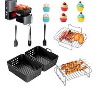 13 pièces Accessoires Air Fryer,pour Ninja Foodi SL400 AF400EU AF300EU 7.6-9.5L, Cecotec Cecofry DuoSize 9L 5.5/3.5L,Dual Zone Set d'accessoires pour friteuse à air chaud,Moule Air Fryer