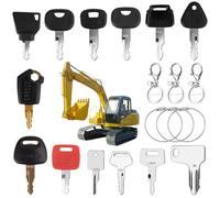 13 Pièces Clés D'allumage de Remplacement, Universelle Clés de Commutateur D'allumage de Rechange avec 6 Porte-Clés, Clés de Machines de Construction pour Komatsu, Kubota, Hitachi, Caterpillar