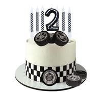 13 Pièces de Bougies d'Anniversaire de Voitures de Course CHUNLINLAODA Bougie de course de 2 ans Bougie à carreaux noir et blanc Garniture de pneu Décoration de gâteau de fête (noir)