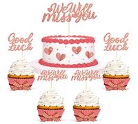13 Pièces Décorations de Gâteau Scintillantes Topper de Gâteau We Will Miss You Topper de Cupcake de Coeur Pic de Gâteau Good Luck Garnitures de Cupcake à Paillettes pour Fête (Or Rose)
