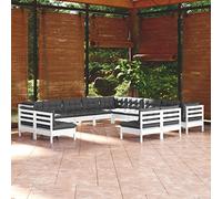 13 pièces Ensemble de salon de jardin en pin massif blanc avec coussins Ensemble de mobilier de jardin modulaire pour se détendre et parler - Charge maximale : 110 kg par siège